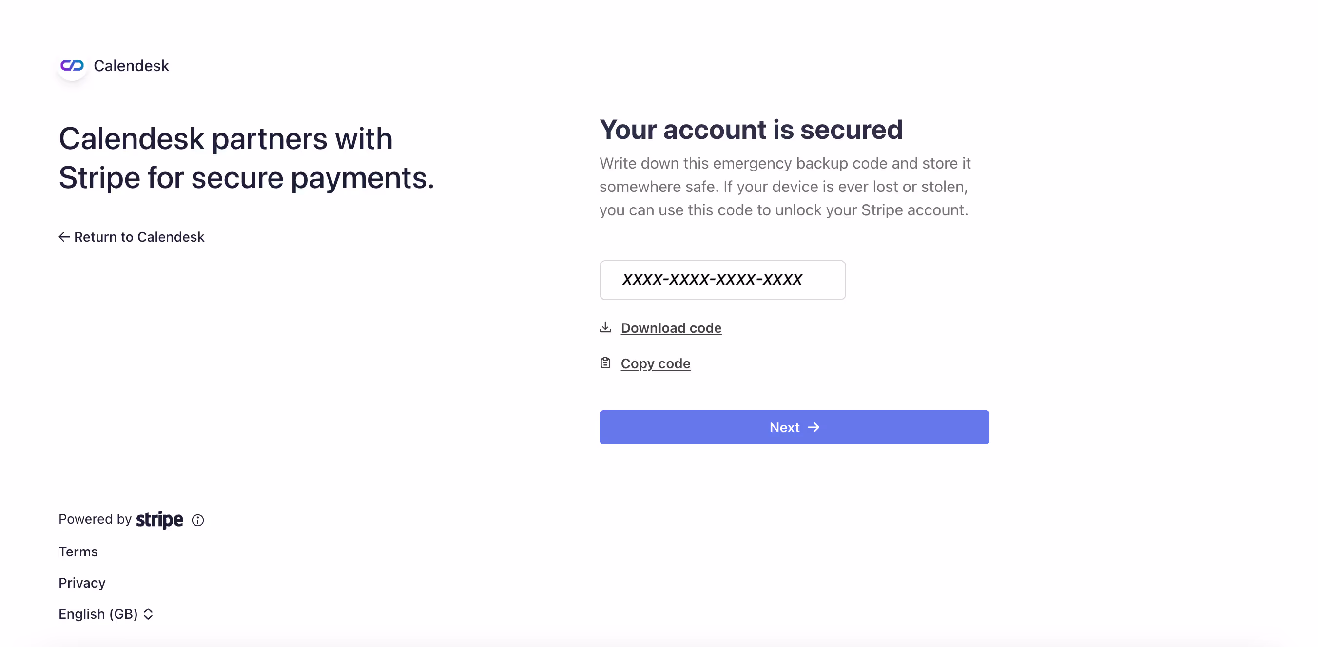 Emergency backup code.