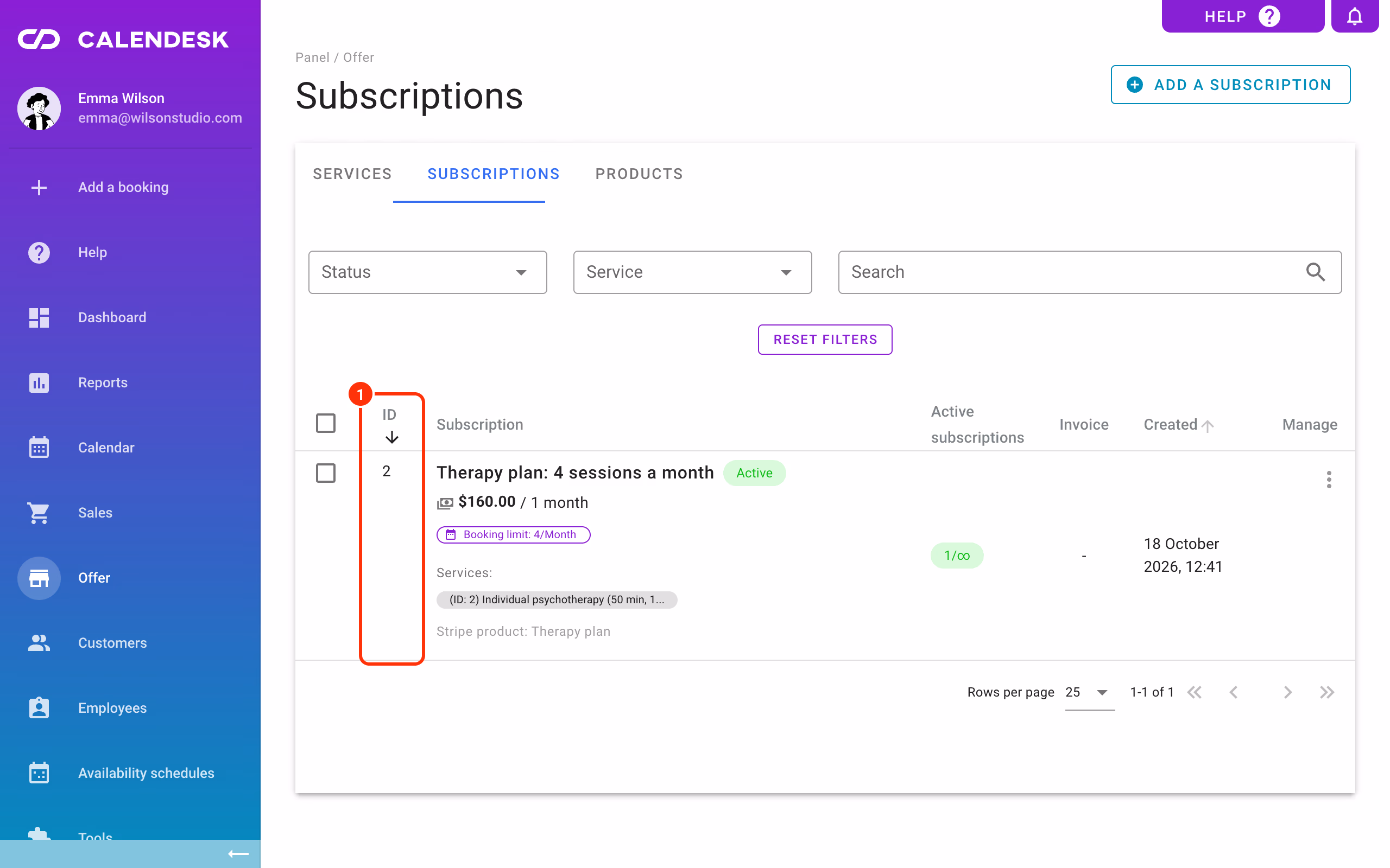 The ID column in Offer – Subscriptions (1).