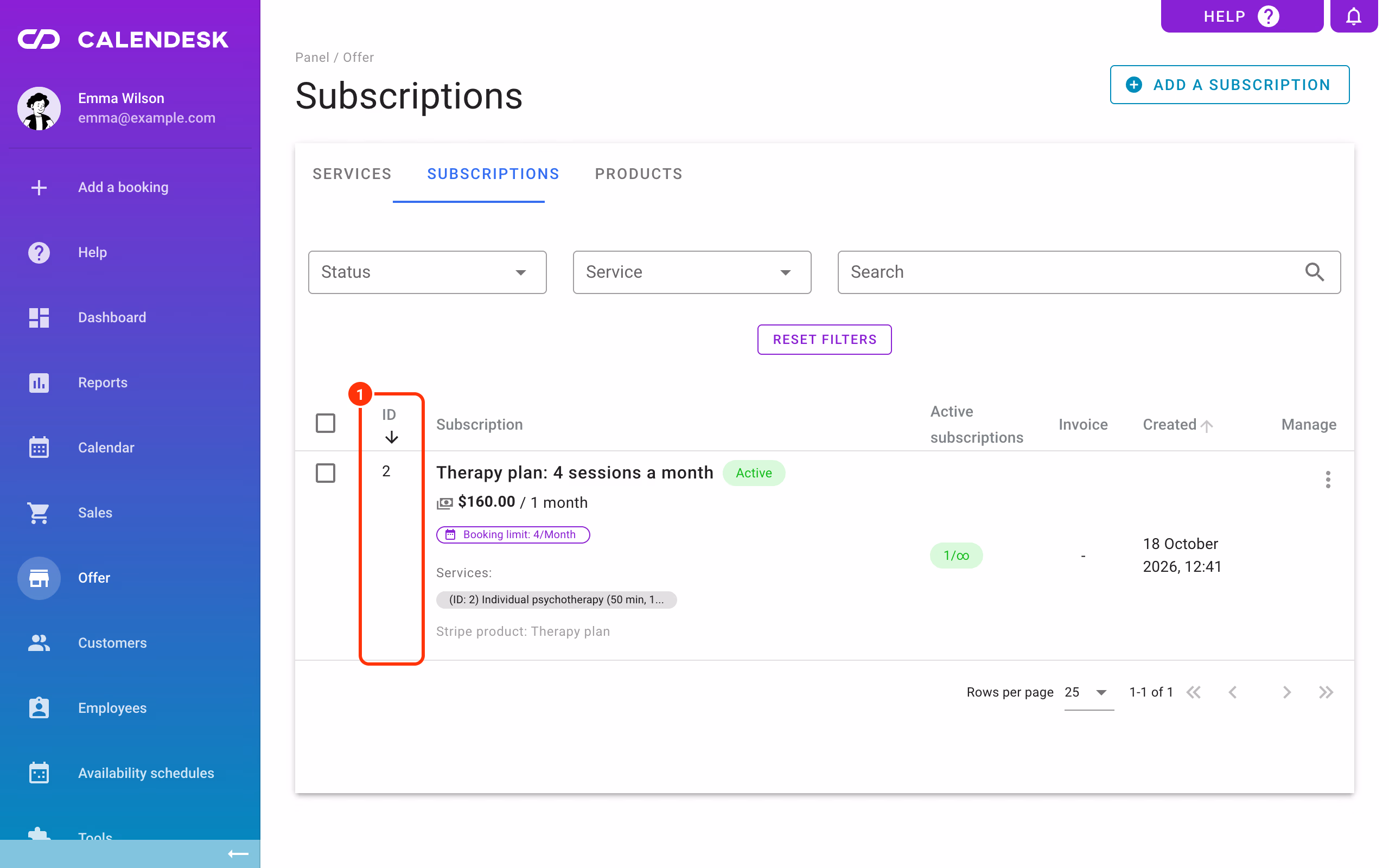 The ID column in Offer – Subscriptions (1).