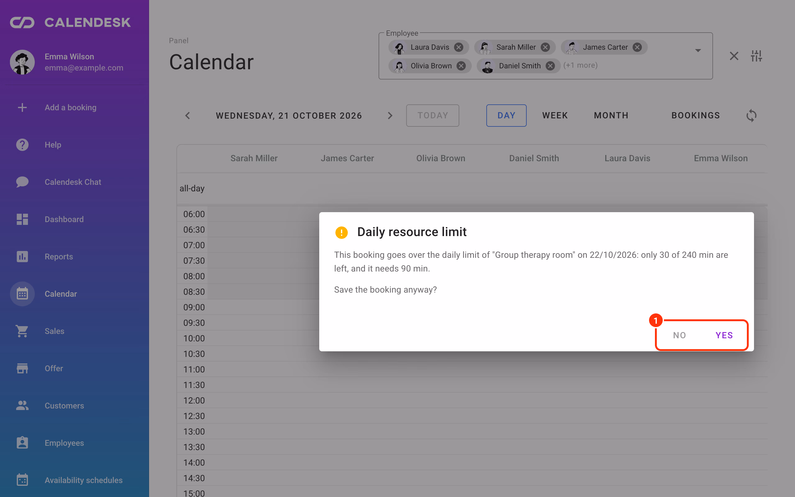The Daily resource limit window asking whether to save.