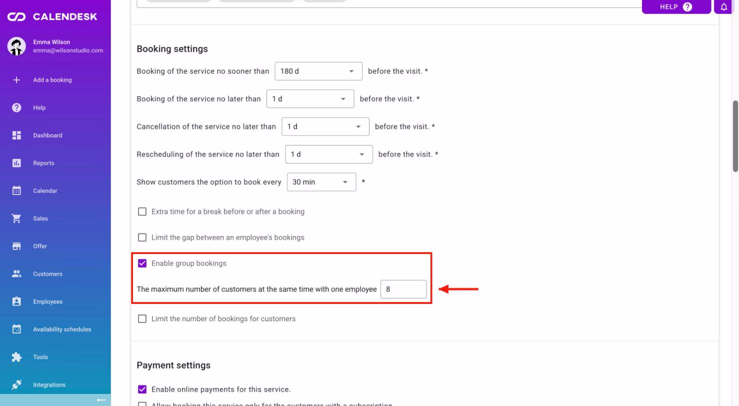 Enable group bookings with the maximum number of customers at the same time.