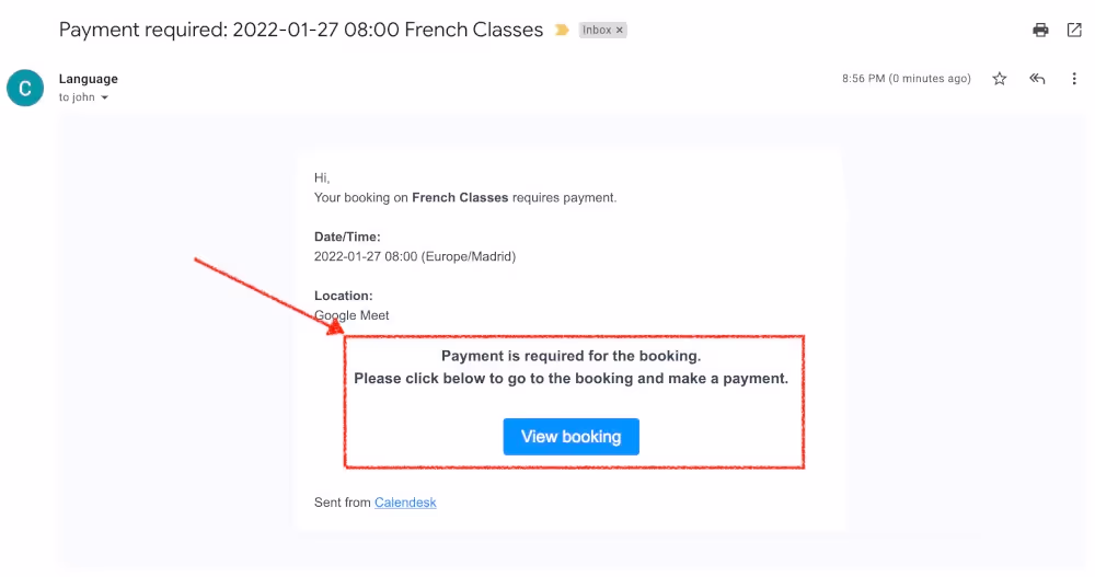Online booking prepayments - customers email notification