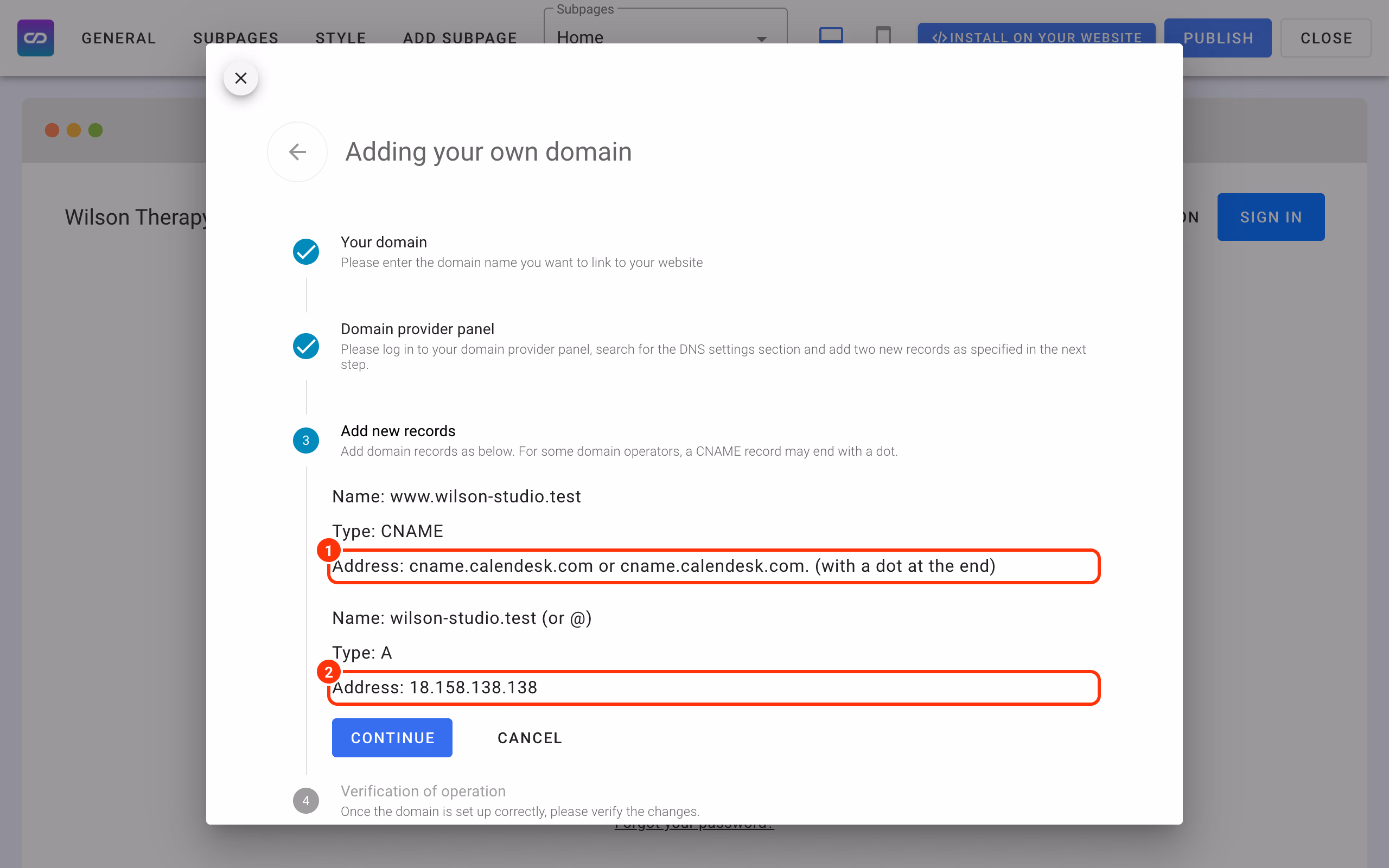 Adding your own domain: the CNAME and A records to add at your provider.
