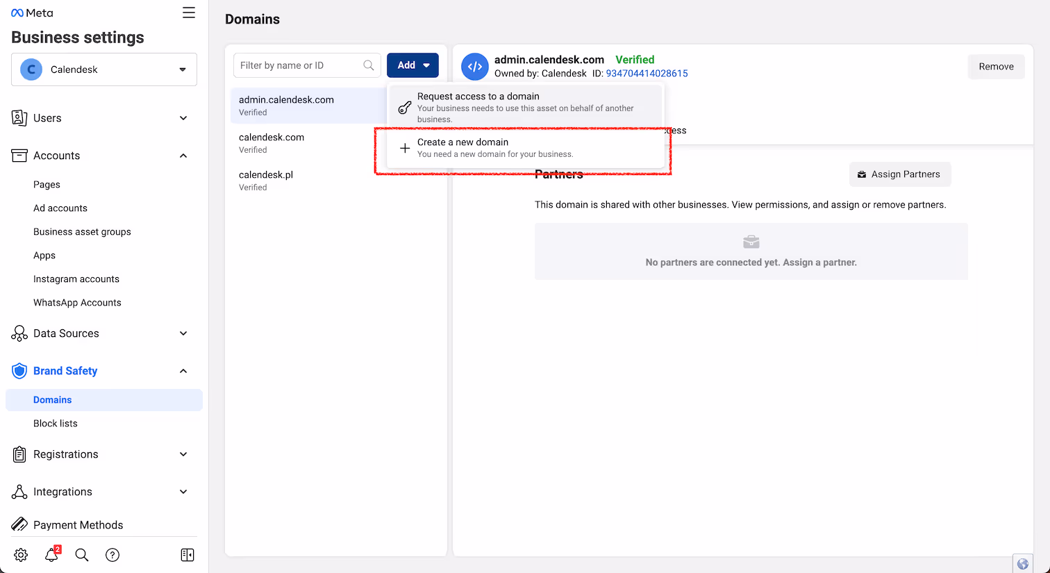 Facebook domain verification