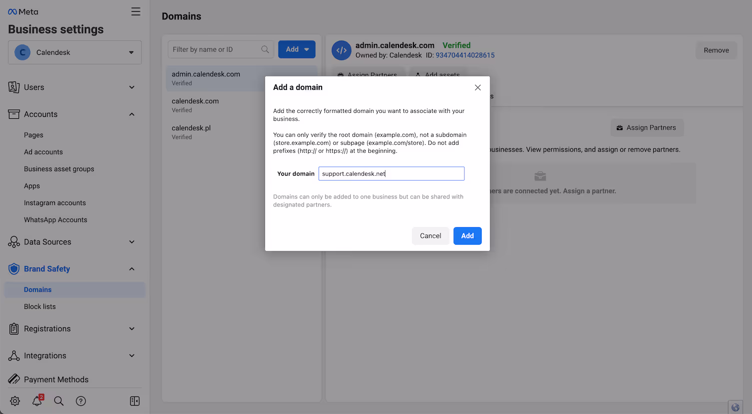Facebook domain verification