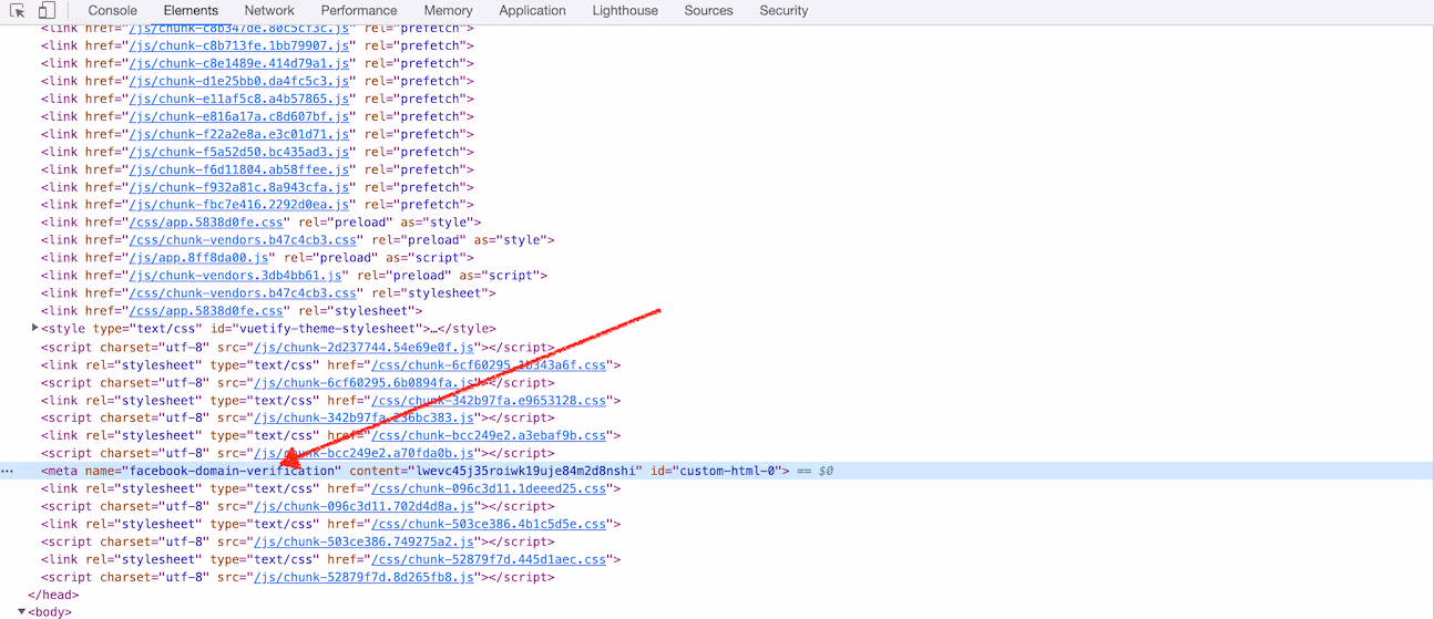 Facebook domain verification