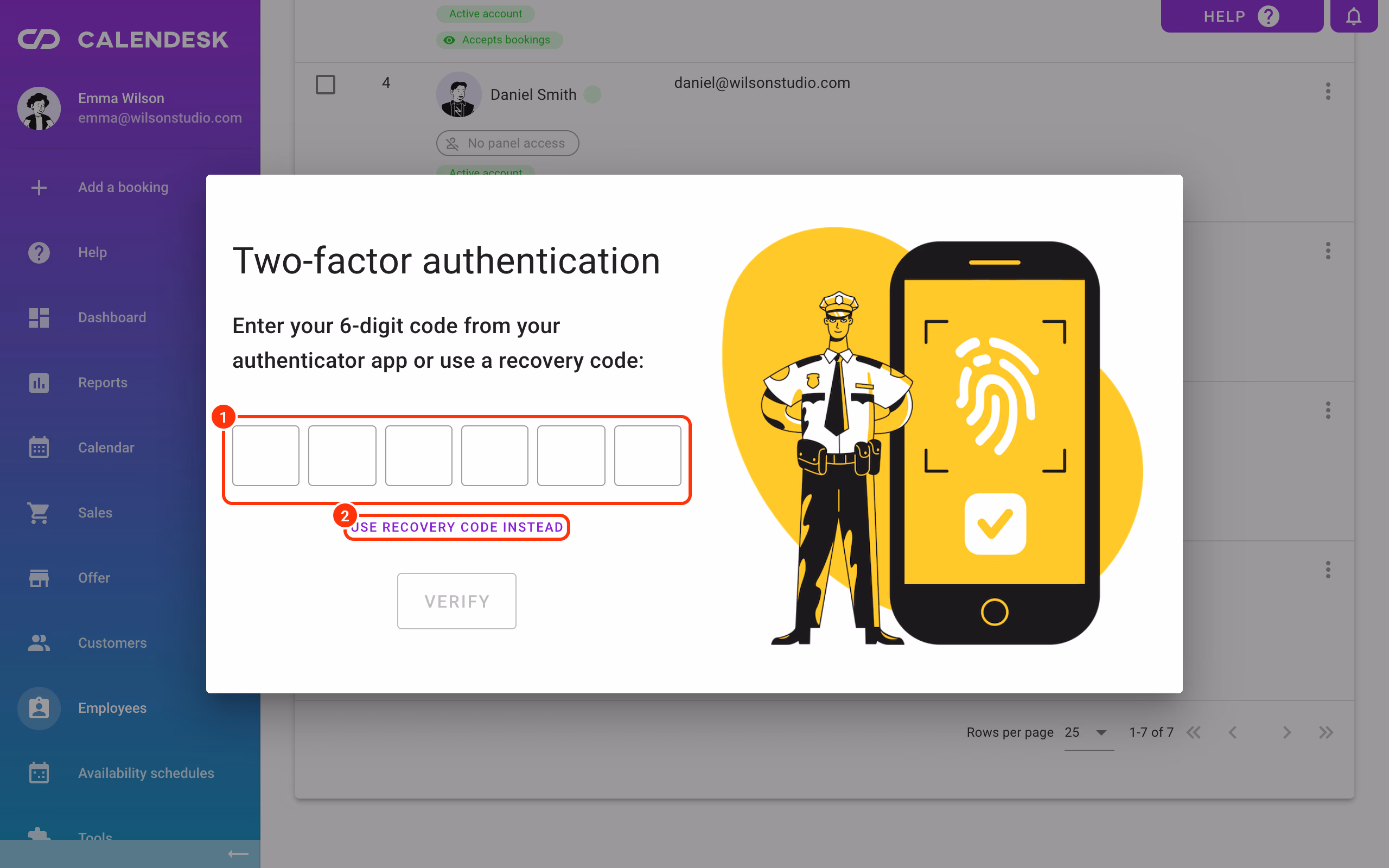 The code from your authenticator app (1) and Use recovery code instead (2).