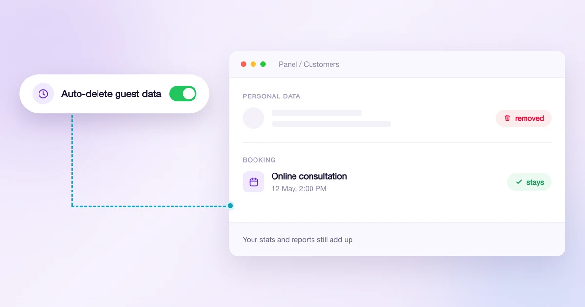 Privacy: automatic deletion of customer data, account history and passwords