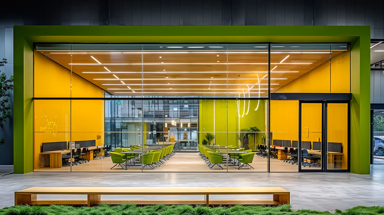 Nowoczesne biuro z miejską panoramą: Zaprojektuj elegancki i wyrafinowany wygląd.