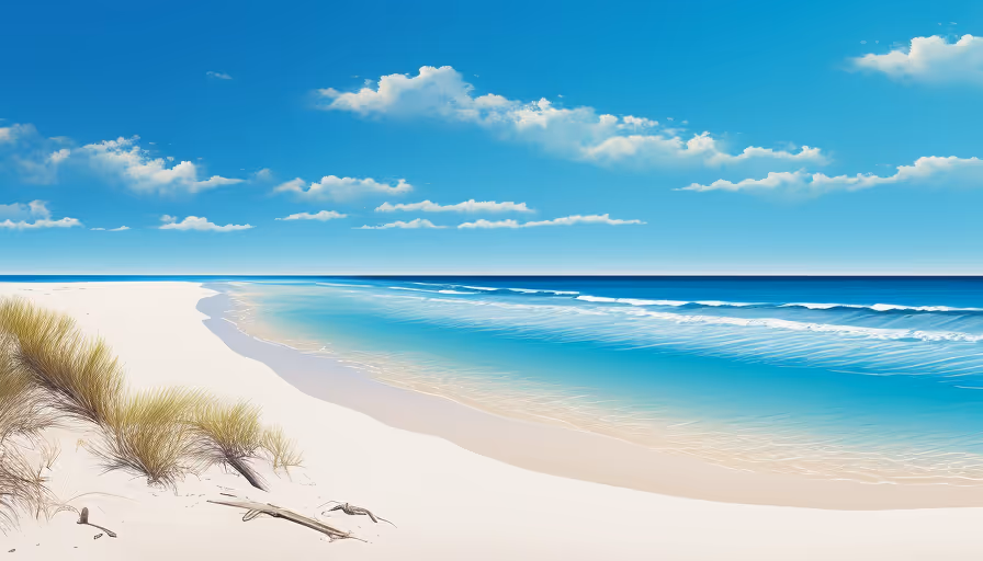 Relaksujący widok na plażę: Wygrzewaj się w uspokajających falach oceanu.