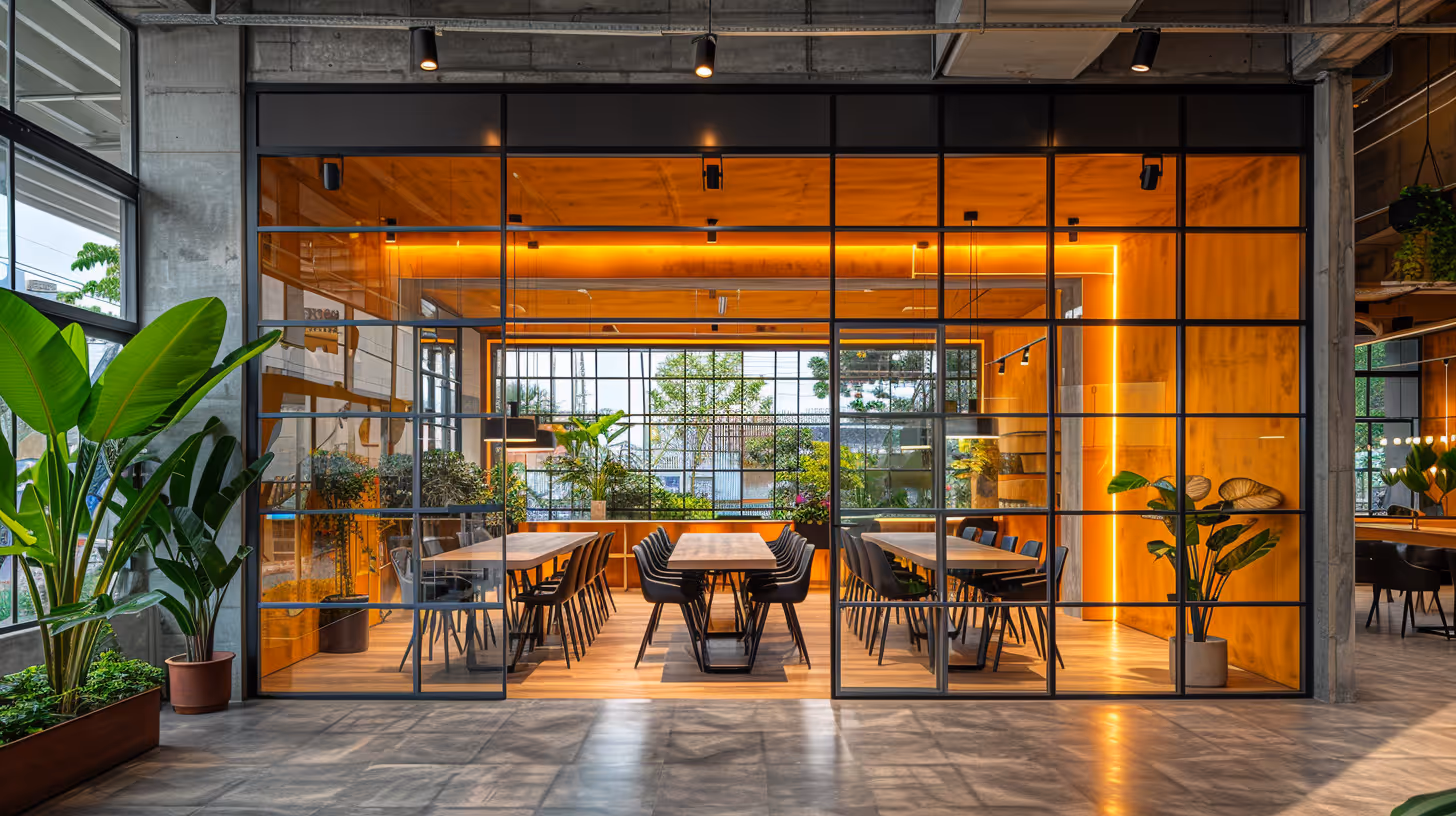 Nowoczesne biuro z miejską panoramą: Zaprojektuj elegancki i wyrafinowany wygląd.