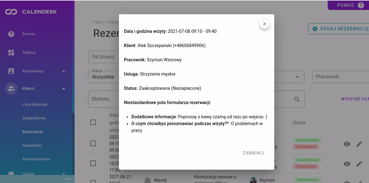 Szczegóły rezerwacji