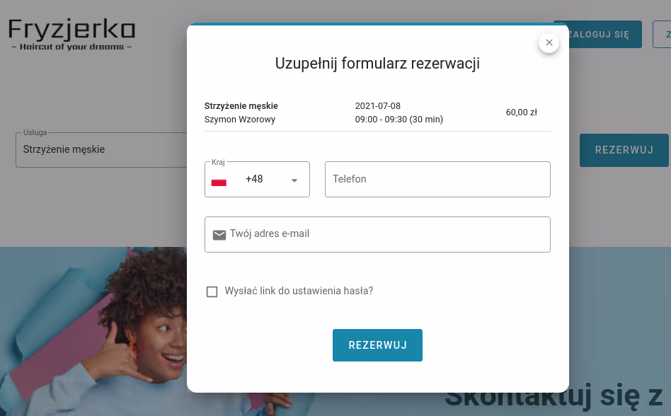 Pola formularza rezerwacji