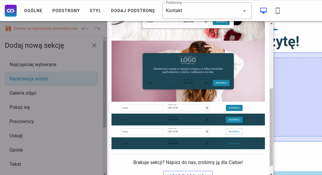 Wybieranie nowej sekcji