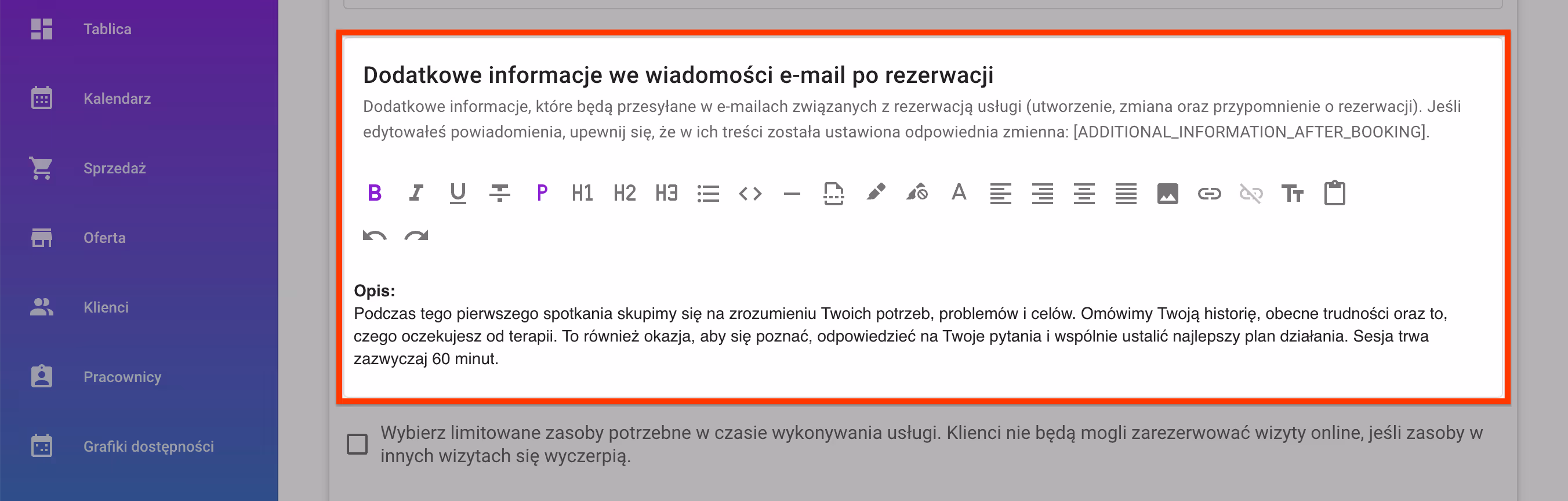 Dodatkowe informacje o usłudze.