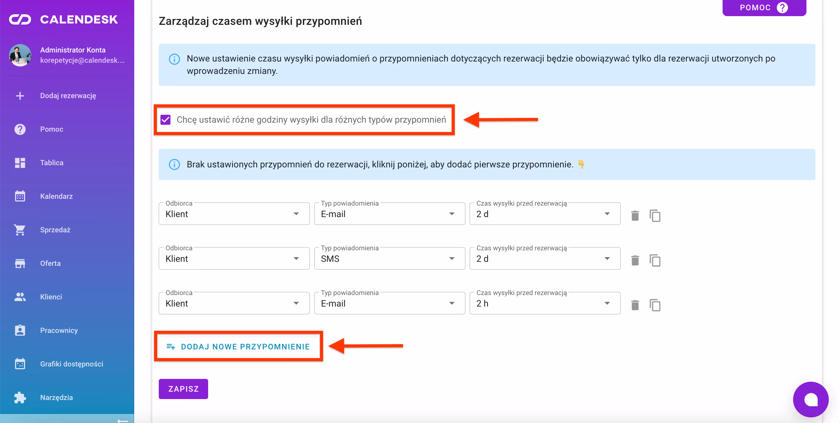 Dodatkowe przypomnienia.