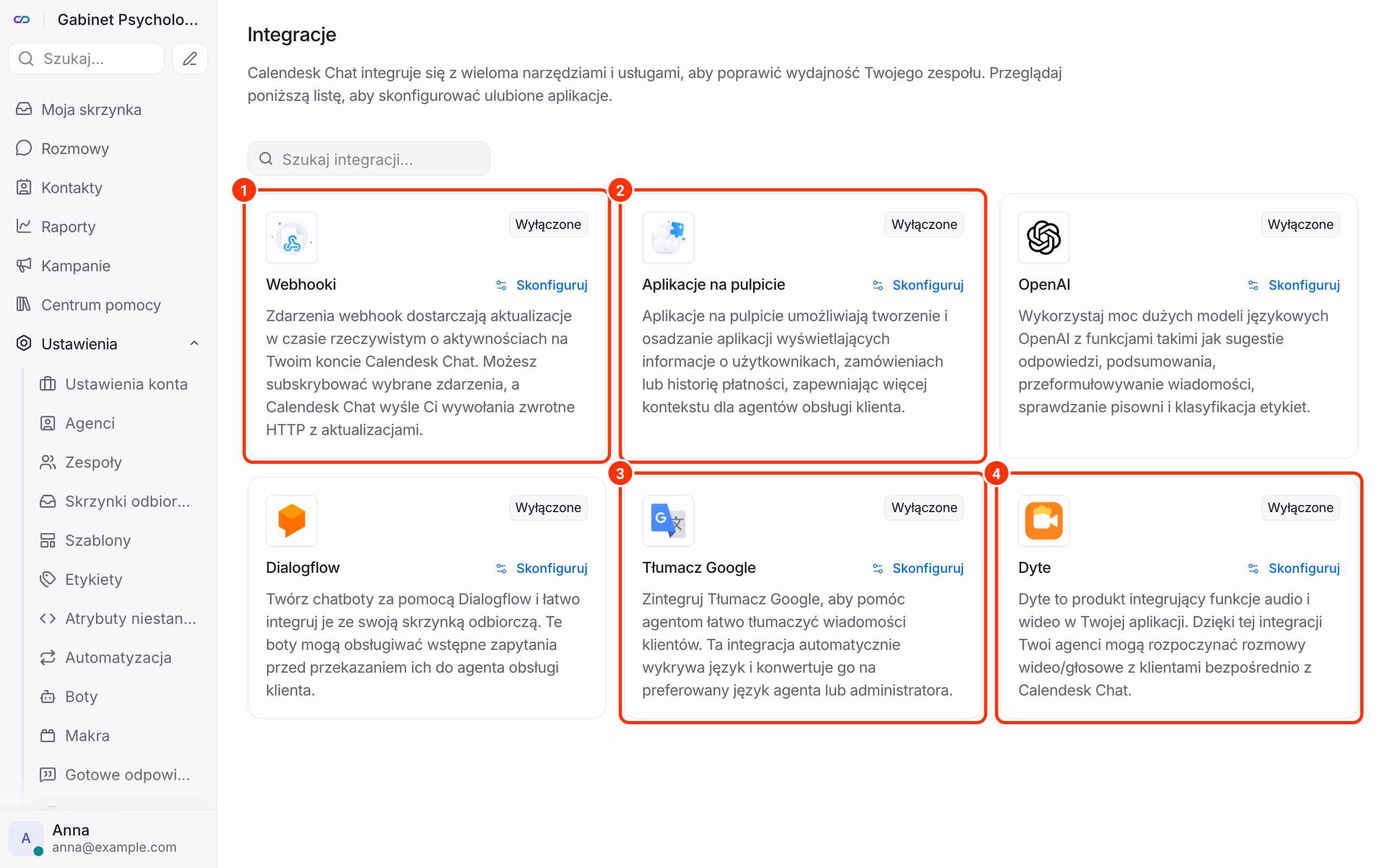 Integracje Calendesk Chat.