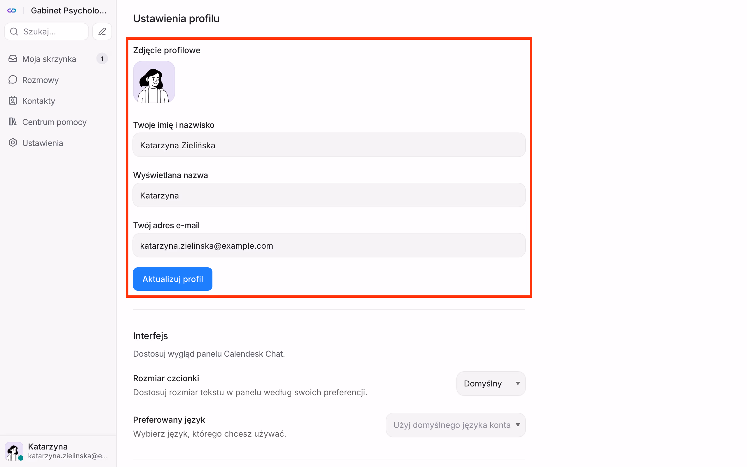 Ustawienia profilu agenta.