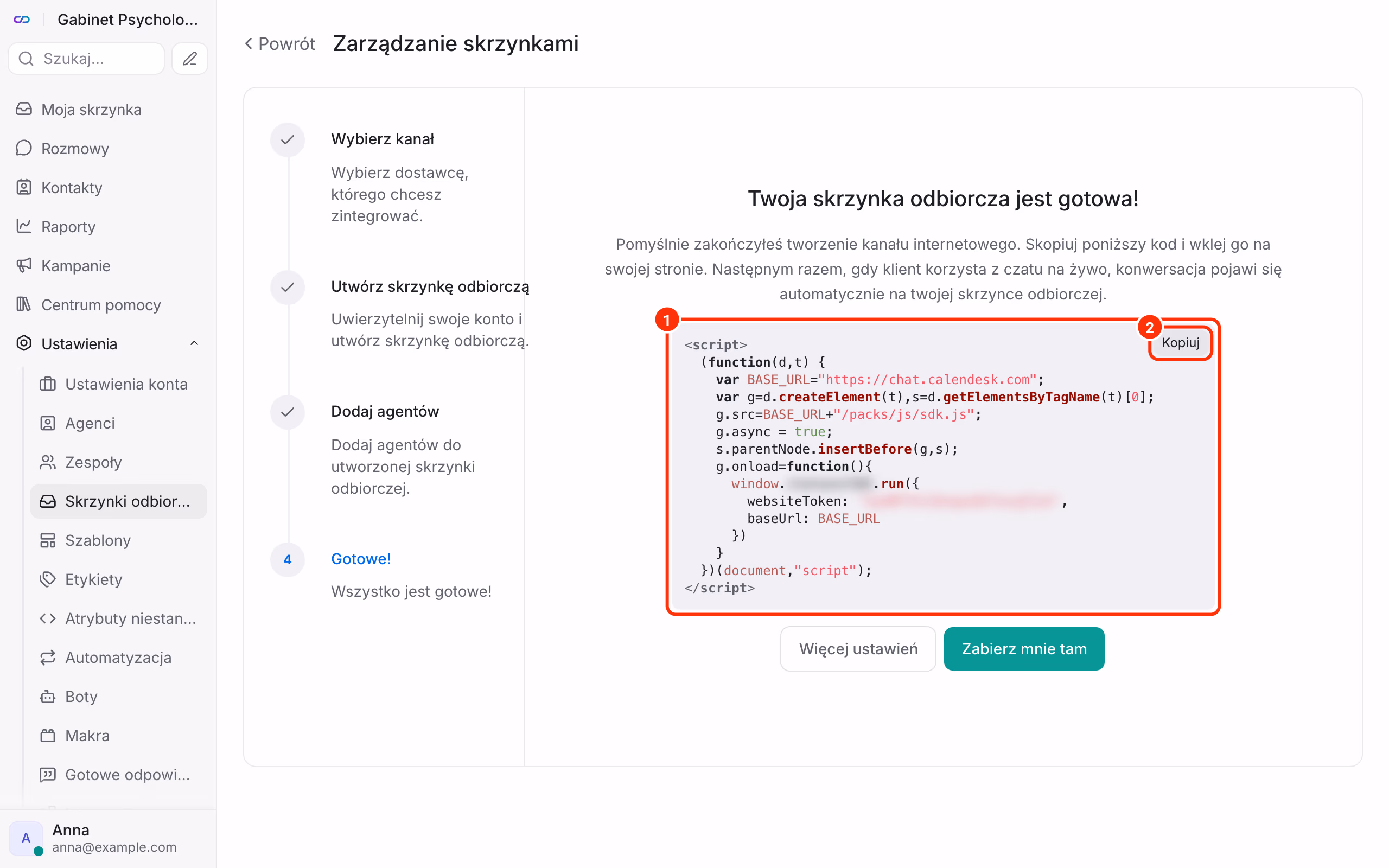 Gotowa skrzynka i skrypt czatu do skopiowania.