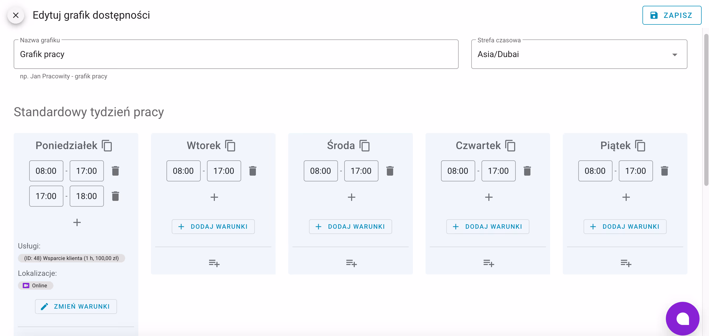 Grafik dostępności.