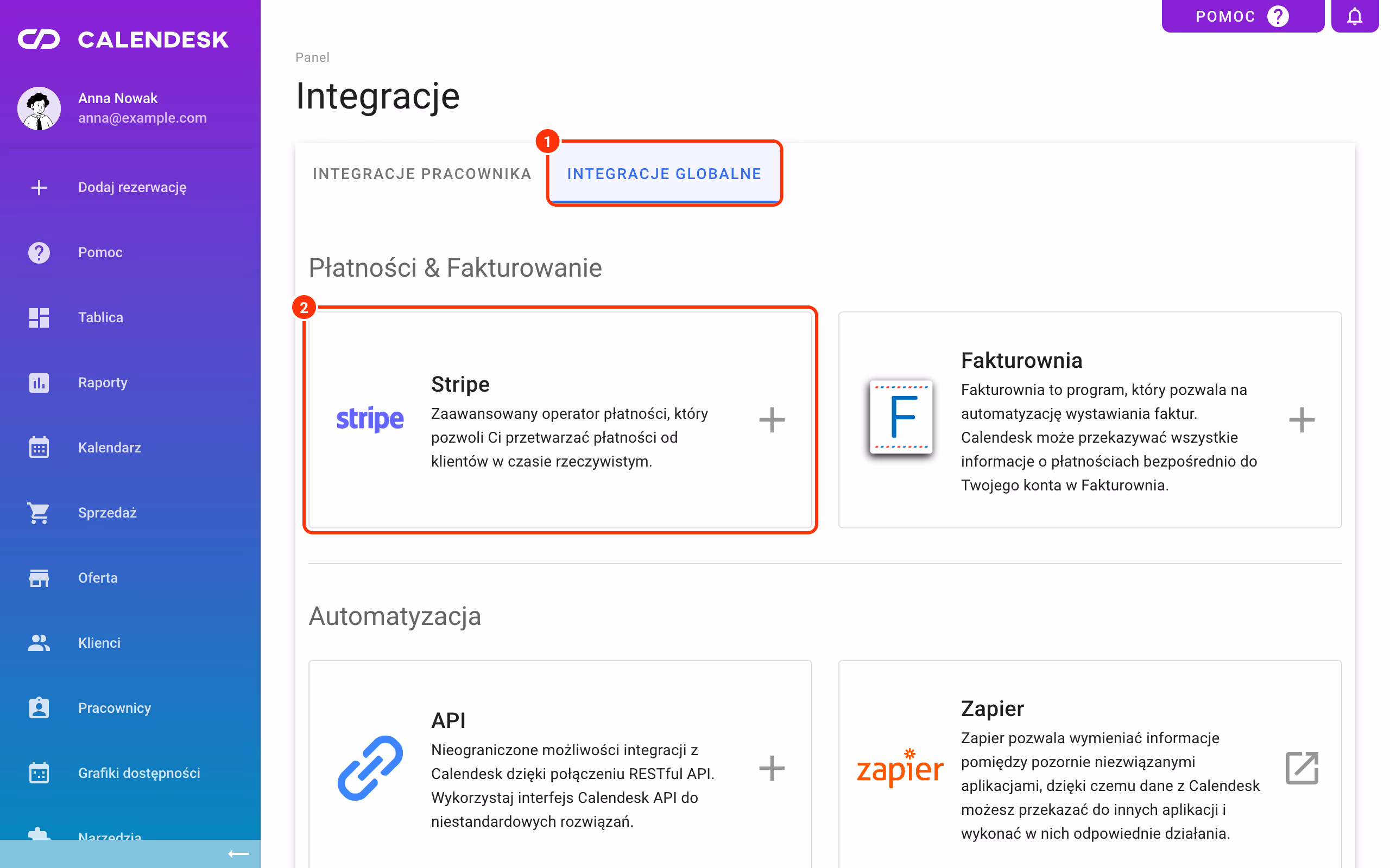 Integracje globalne: karta Stripe.