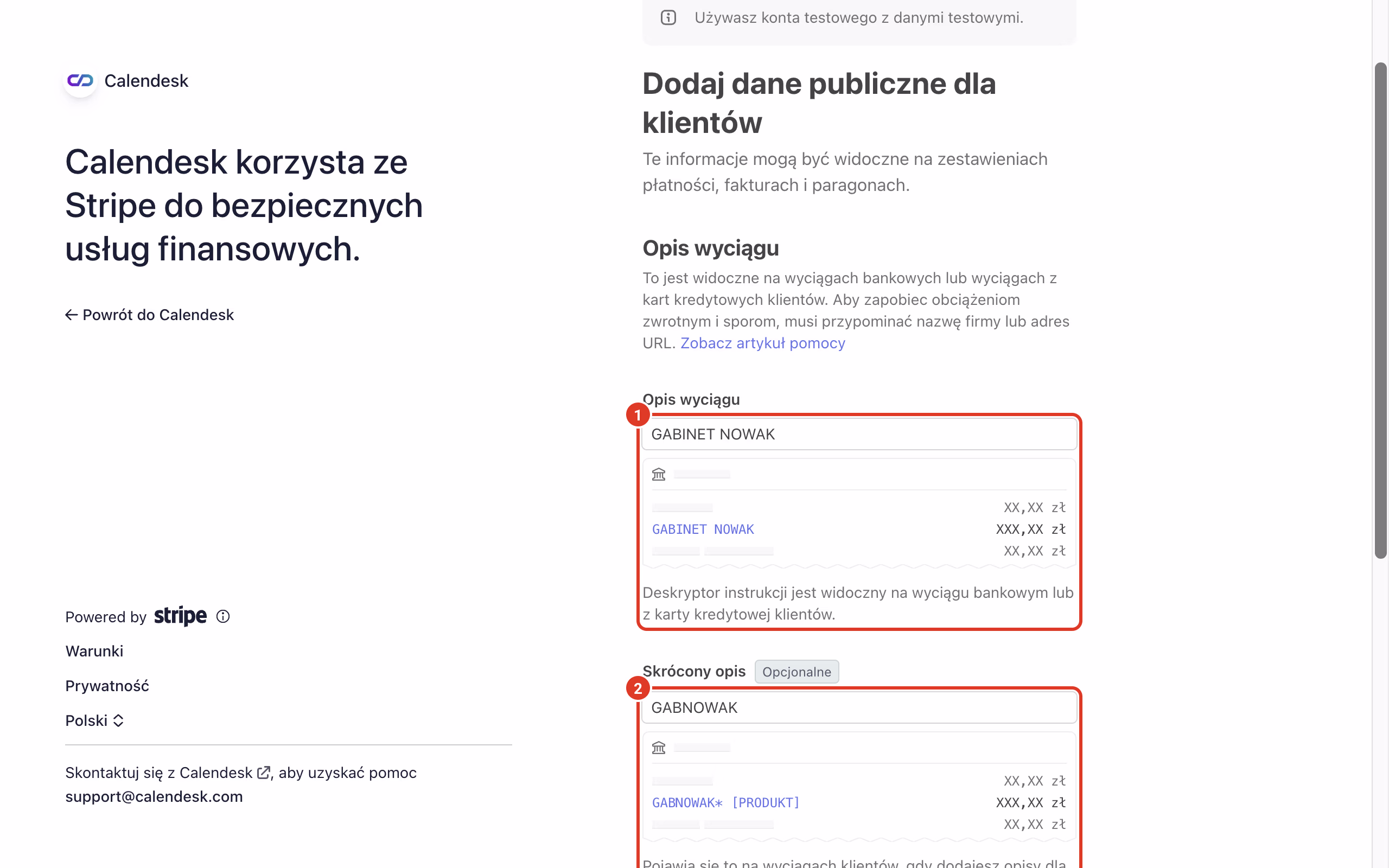 Stripe: opis na wyciągu bankowym klienta.
