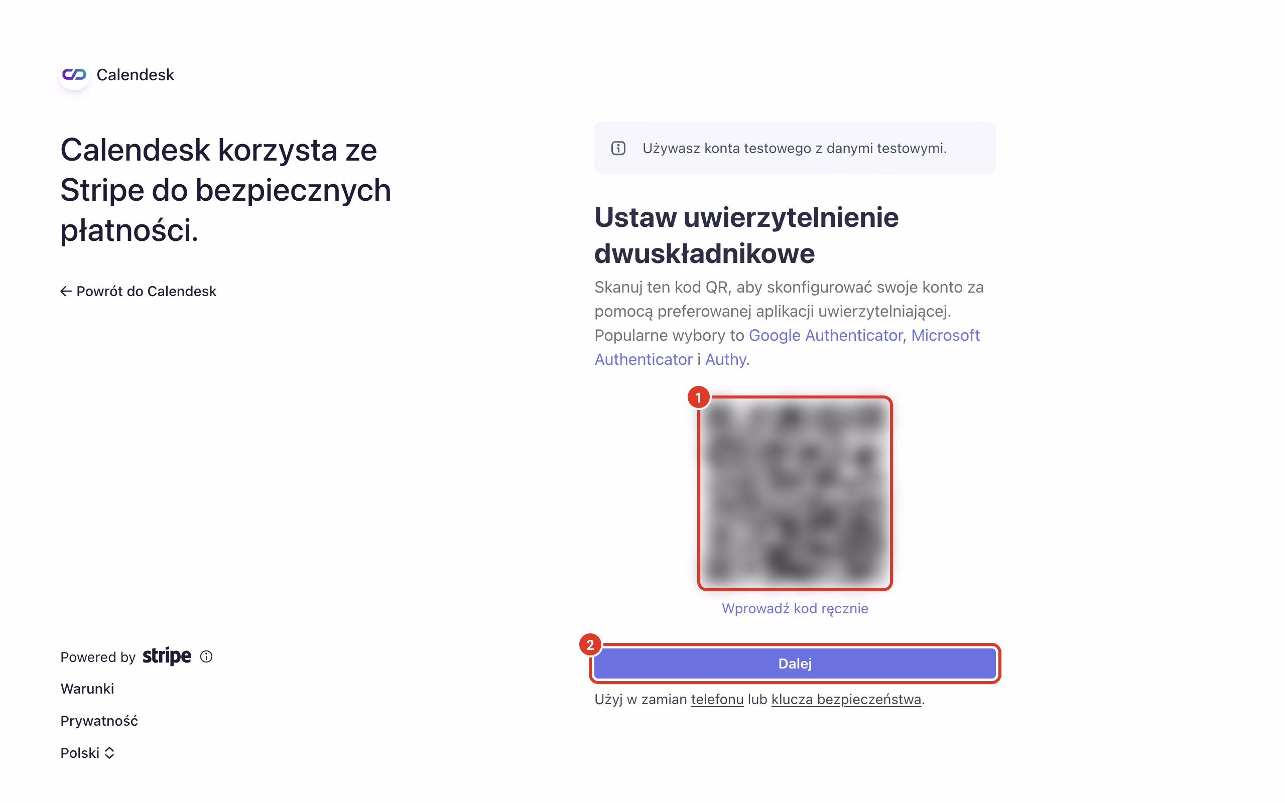 Stripe: kod QR do aplikacji uwierzytelniającej.