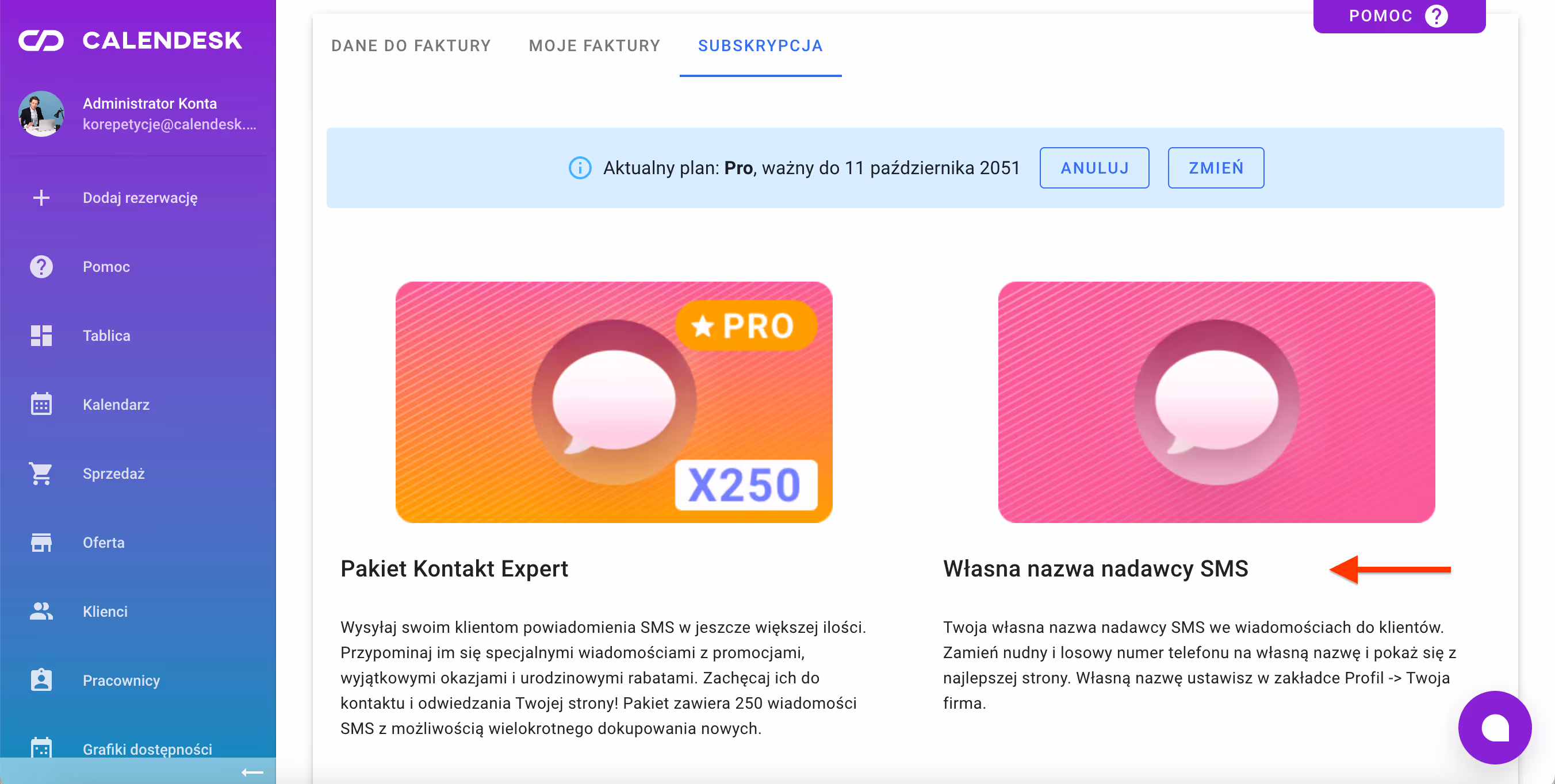Aktywacja pakietu własna nazwa nadawcy.