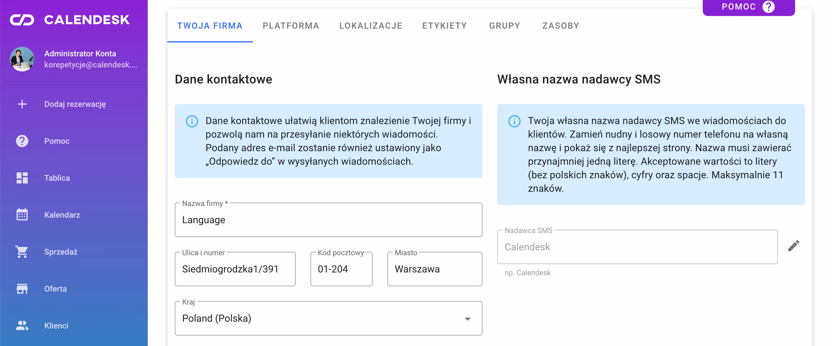 Ustawienia – Własna nazwa nadawcy.