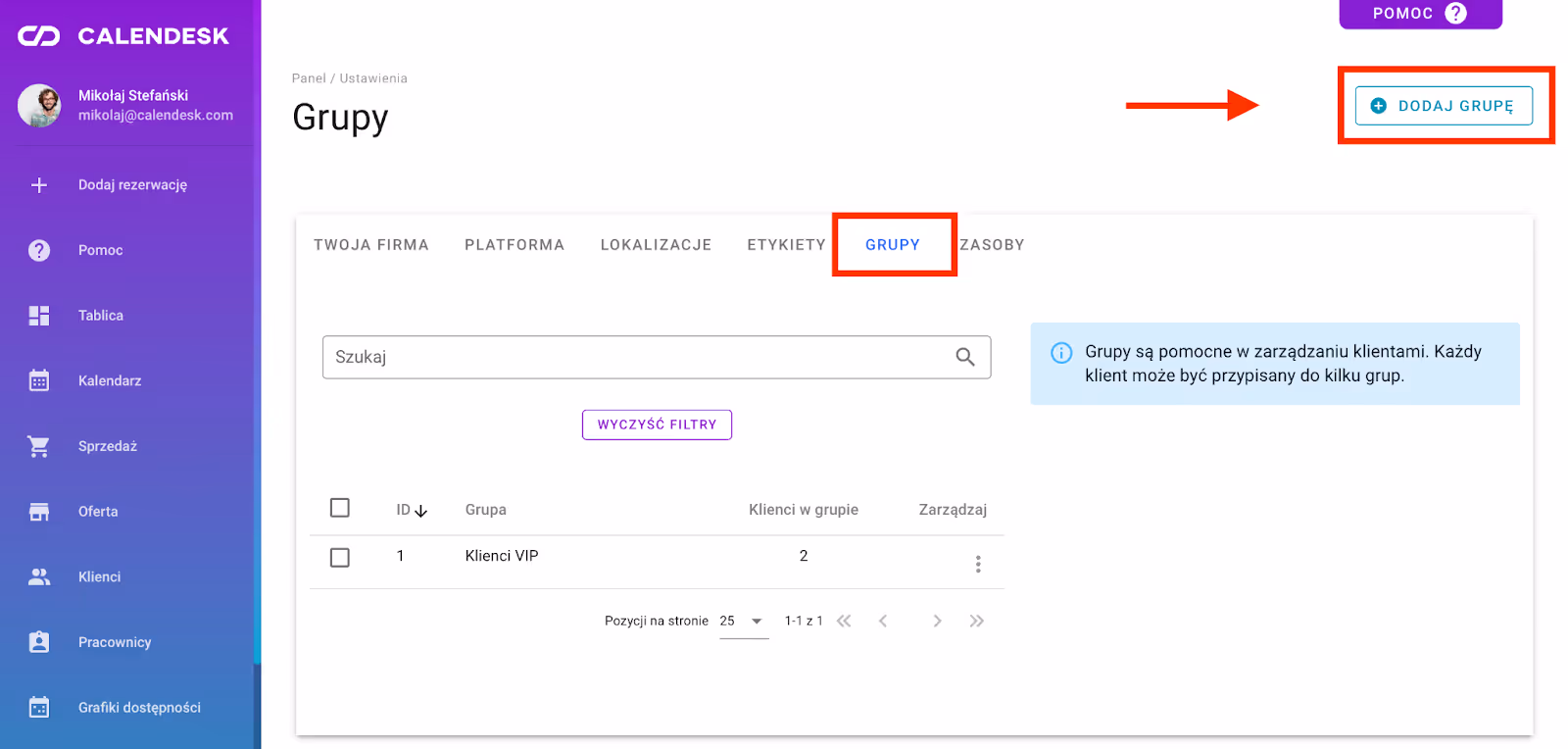 Przycisk do tworzenia grup.