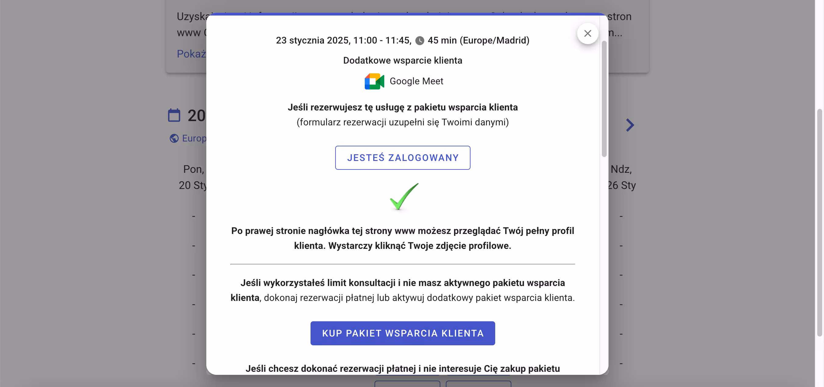Formularz po logowaniu.
