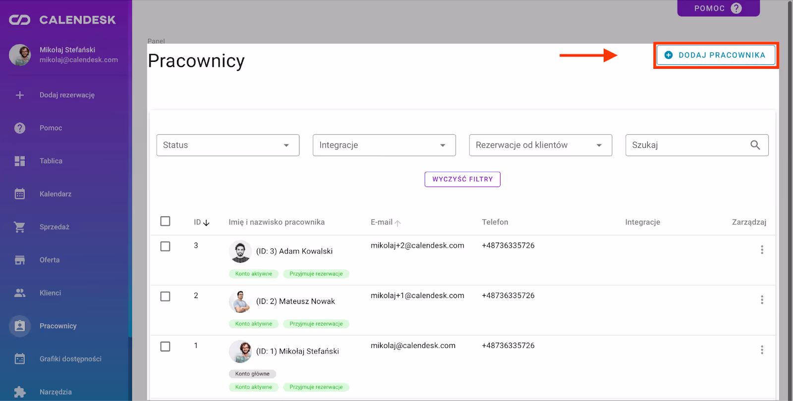 To zdjęcie przedstawia lokalizację przycisku służącego do dodawania nowych pracowników.