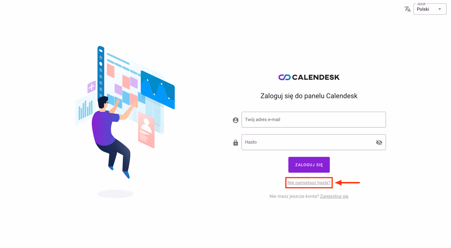 Strona logowania do panelu Calendesk z linkiem Nie pamiętasz hasła?