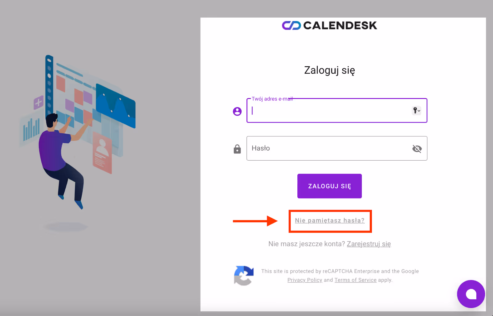 To zdjęcie przedstawia przycisk służący do zmiany hasła użytkownika systemu Calendesk.