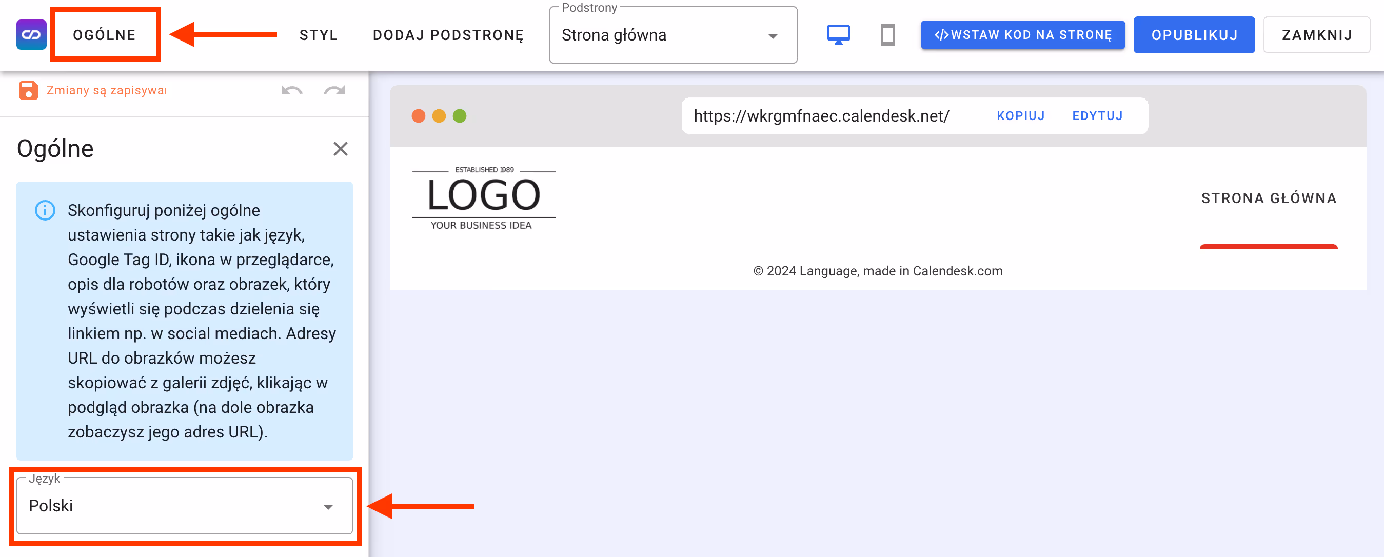 Zmiana języka szablonu.