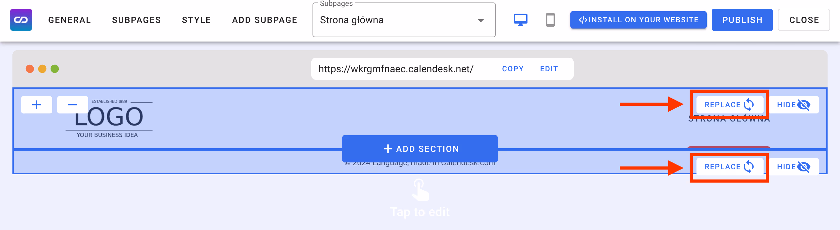 Podmiana nagłówka i stopki.