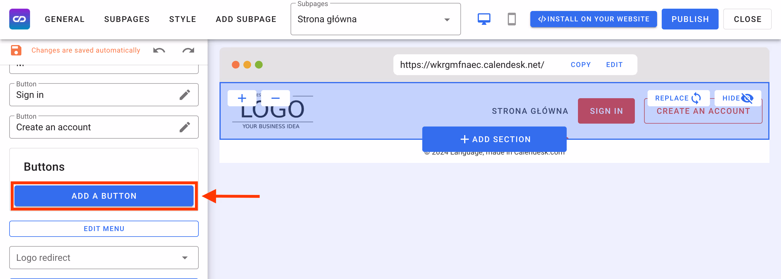 Dodawanie przycisku do nagłówka.