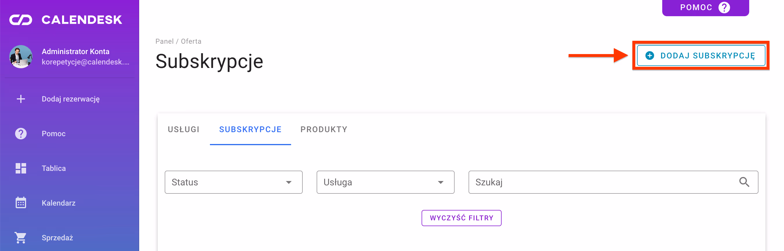 Dodaj nową subskrypcję.