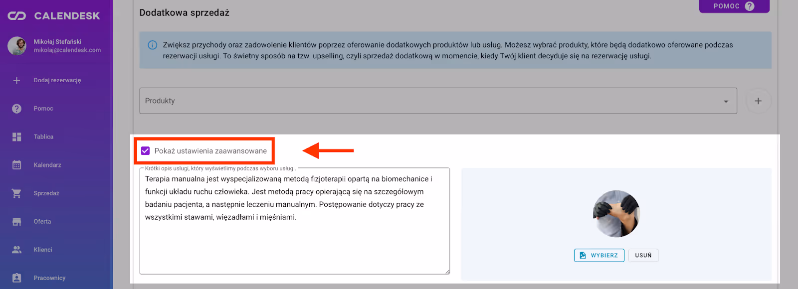 Gdzie doda opis usługi?