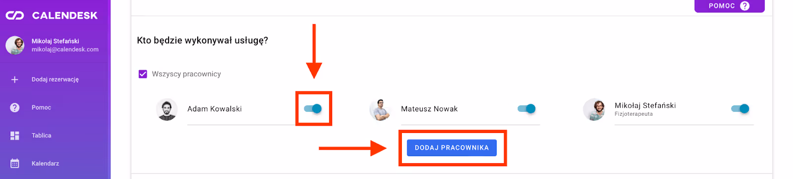 Przycisk do dodawania nowych pracowników.