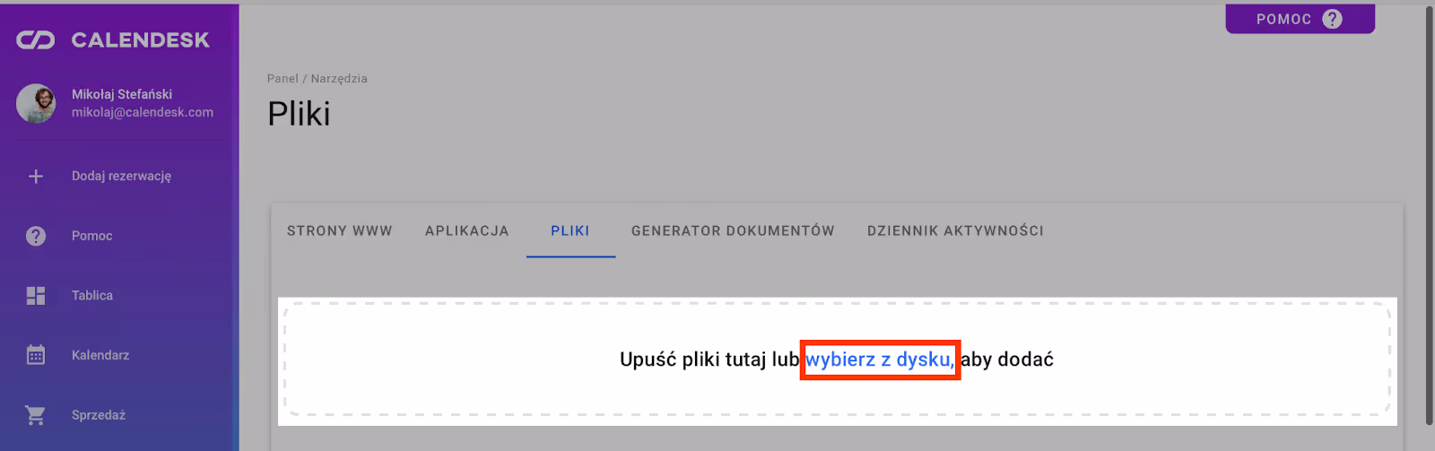 Dodawanie plików z dysku.