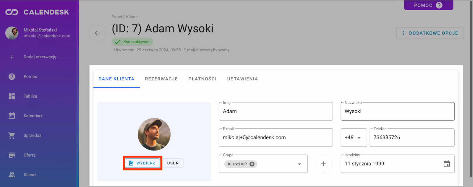 Dodawanie zdjęcia profilowych pracownika.