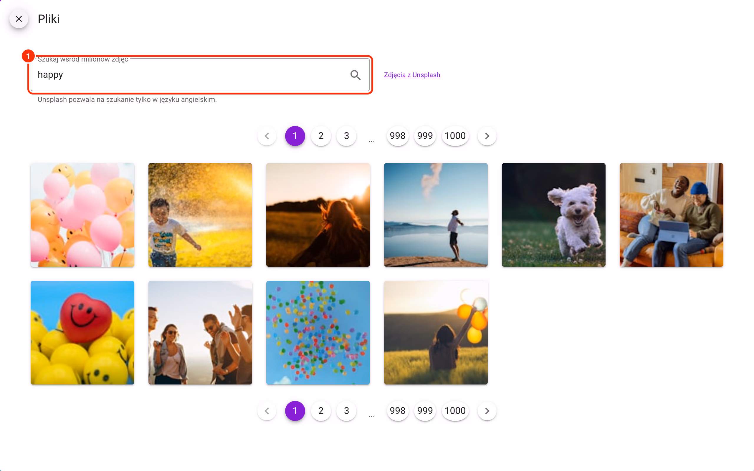 Wyszukiwanie zdjęć w bibliotece Unsplash.