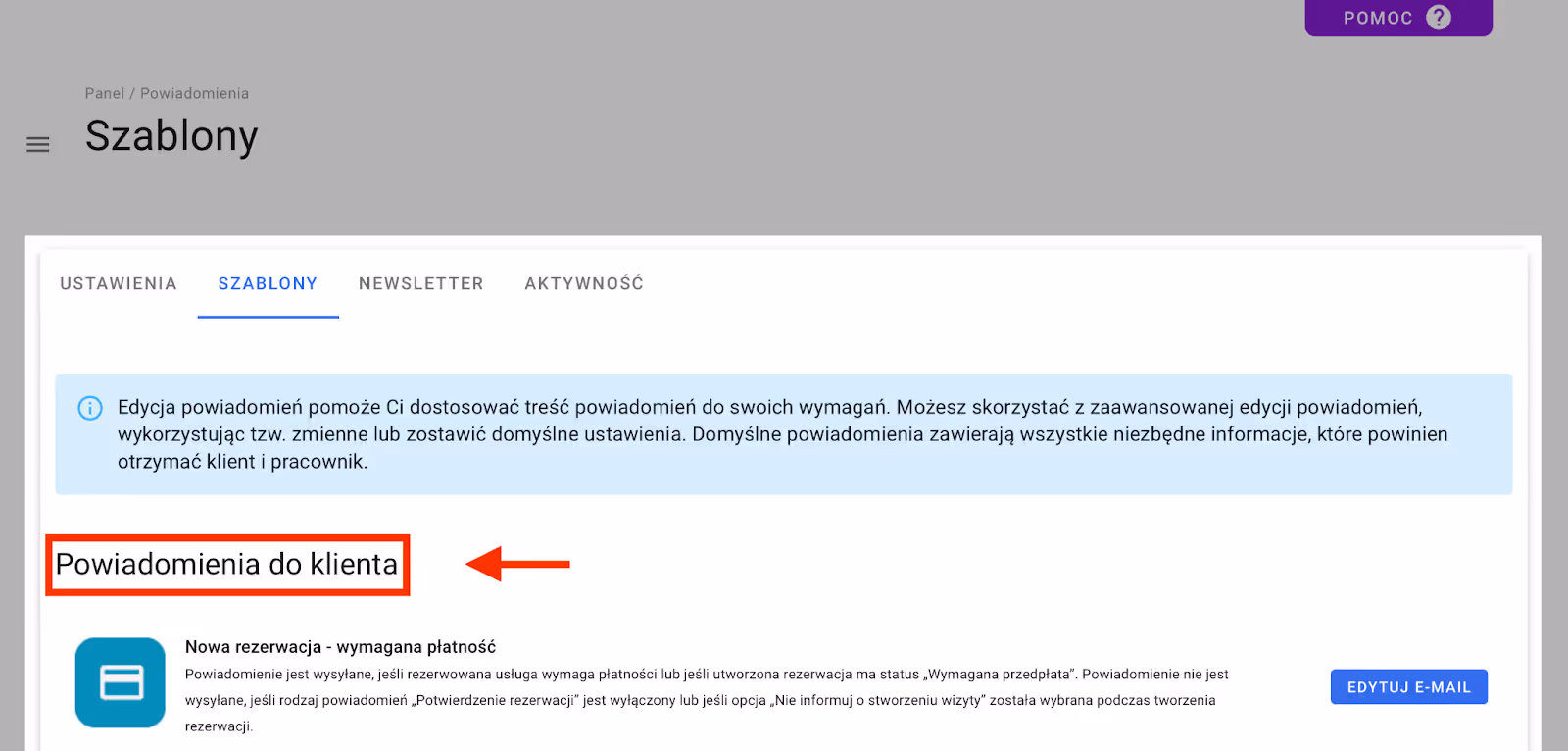 Edycja powiadomień email do klientów.