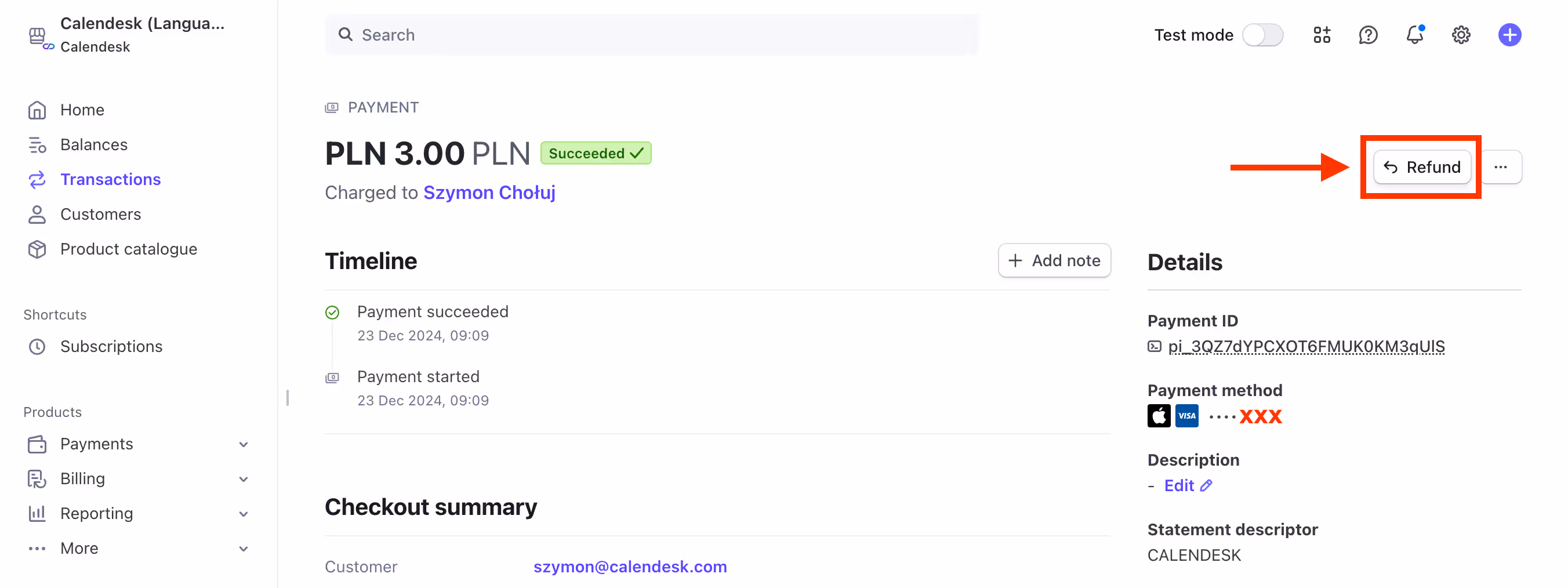 Zwrot środków za rezerwację.