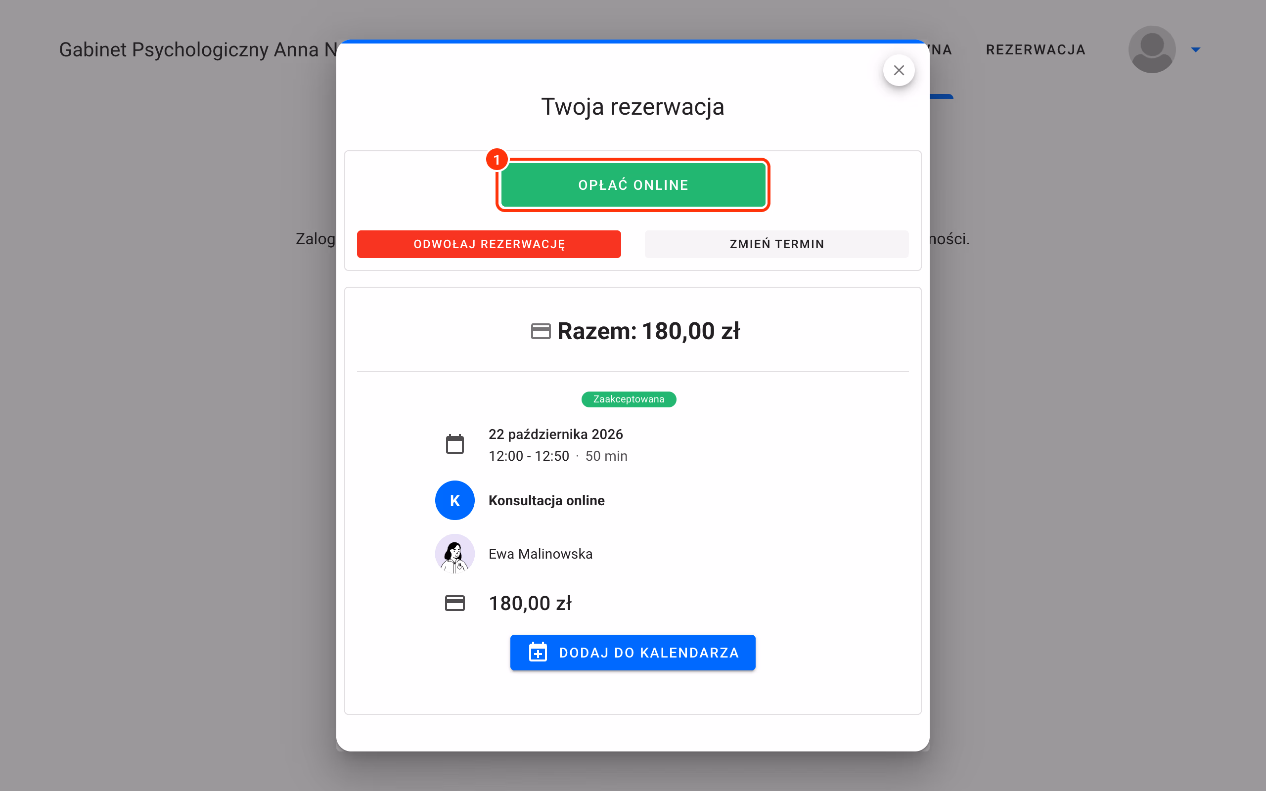 Przycisk Opłać online na stronie rezerwacji (1).
