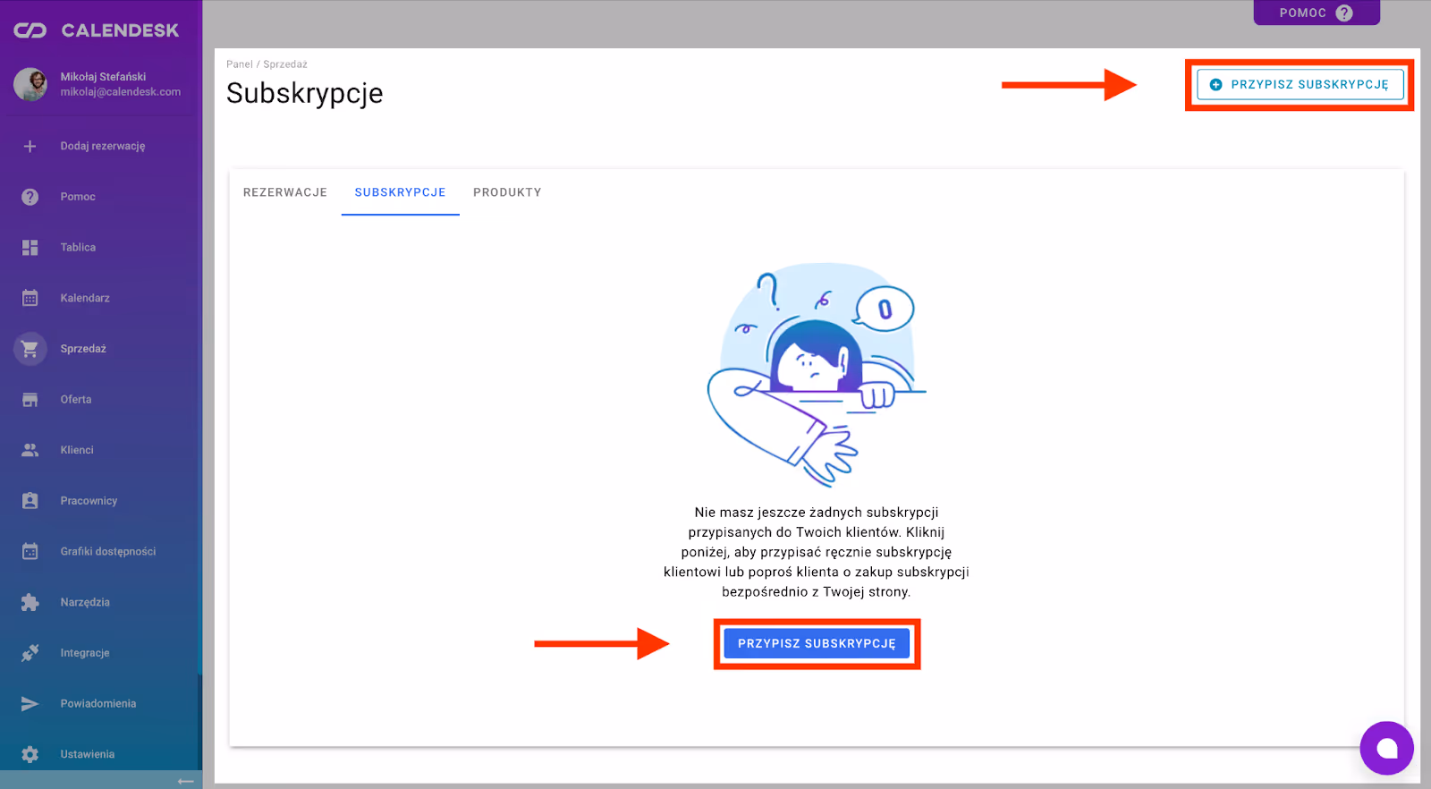 Przycisk przekierowujący do formularza tworzenia pakietu/subskrypcji.
