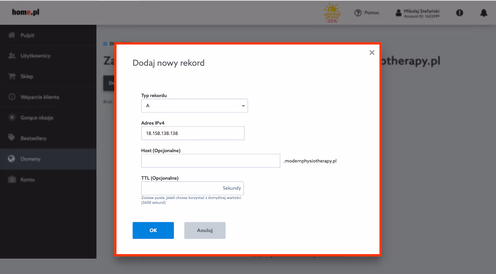 Konfiguracja rekordu DNS.