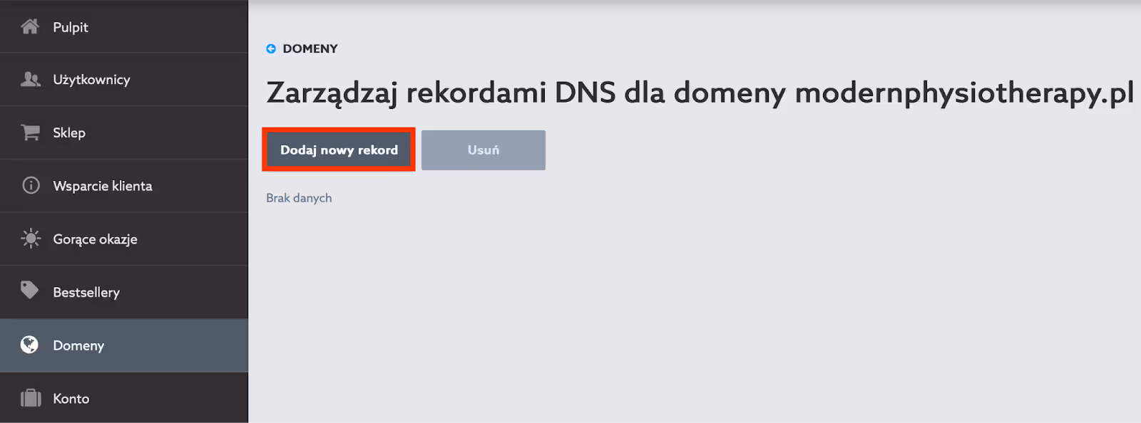 Dodawanie nowego rekordu DNS.