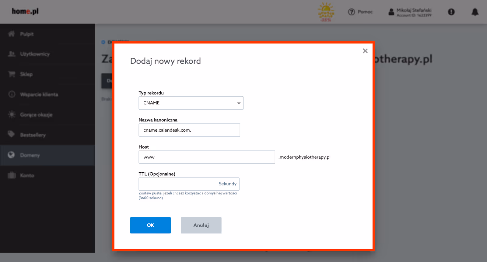 Konfiguracja rekordu DNS.